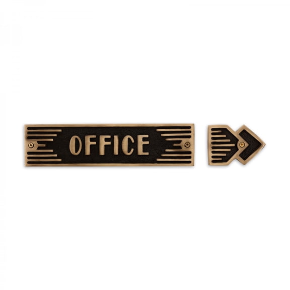 Antique Brass Office Sign with Movable Left or Right Arrow 9 x 2 1/4 Durable Rust Resistant Solid Brass Metal Office Direction Plaque Door or Wall Easy Install Business Sign with Mounting Hardware