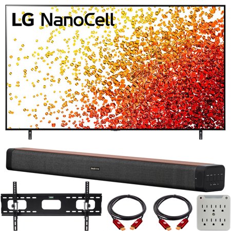 LG 55NANO90UPA 55 Inch HDR 4K UHD Smart NanoCell LED TV Bundle with Deco Home 60W 2.0 Channel Soundbar, 37-70 inch TV Wall Mount Bracket Bundle and 6-Outlet Surge Adapter