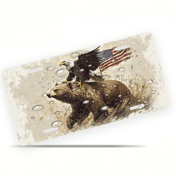 1 Pcs Durable License Plate Covers & Frames, Bear with Eagle For Decorative Front, Waterproof For Decoration Aluminum License Plate Covers & Frames Cover For Men Women, 12" X 6"