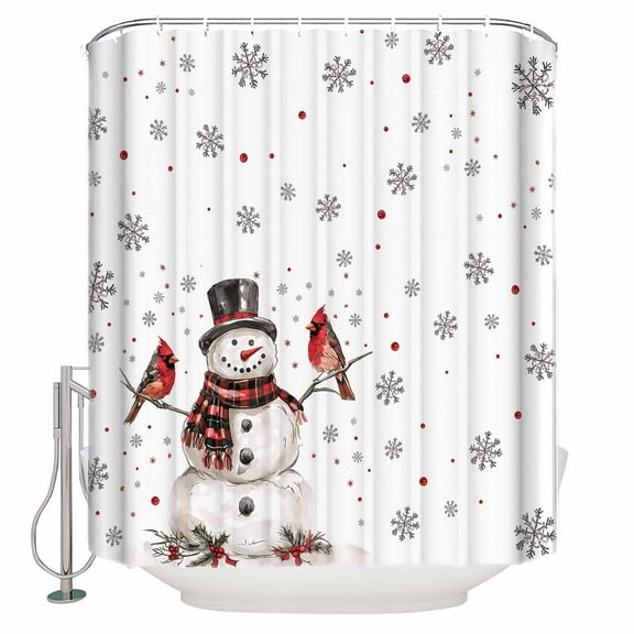 Small Stall Shower Curtain 48x72 Inch Narrow Half Size Christmas Bath Curtains Bathroom Decor Snowman Snowflake Red Xmas Birds Waterproof Fabric Shower Curtain Set with Hooks 48 Inch