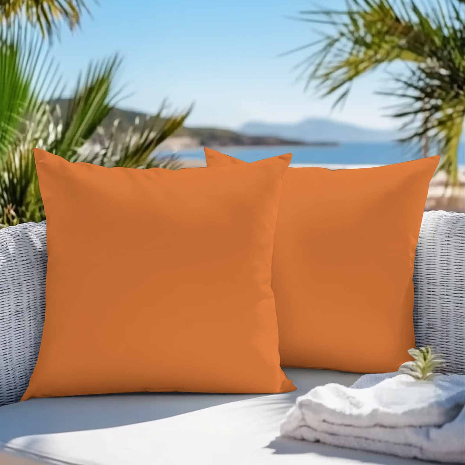 Boanket Outdoor Pillow Covers 26 x 26 Inches, Orange Waterproof Throw Pillow Cover Set of 2, Pure Orange Decorative Square Cushion Covers for Patio/Tent/Couch/Garden