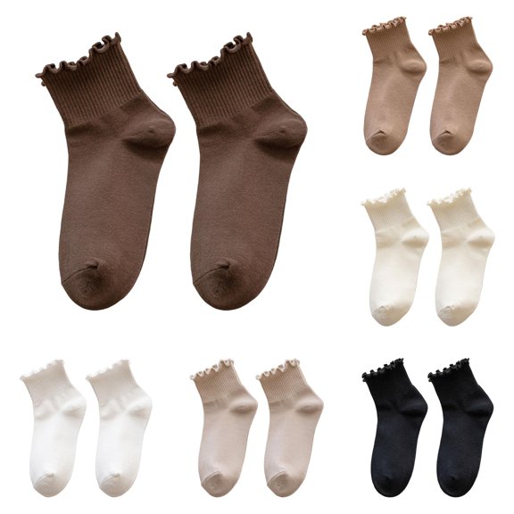 Daznico Women Ruffle Edge Ribbed Crew Socks Lightweight Soft Breathable Stretch Knit for Summer Casual Comfort Mid Calf Hosiery