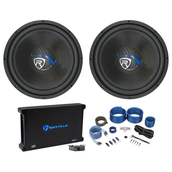 (2) Rockville K5 W15K5S4 15" 2000w 4 Ohm Car Subwoofers Mono Amplifier Amp Kit