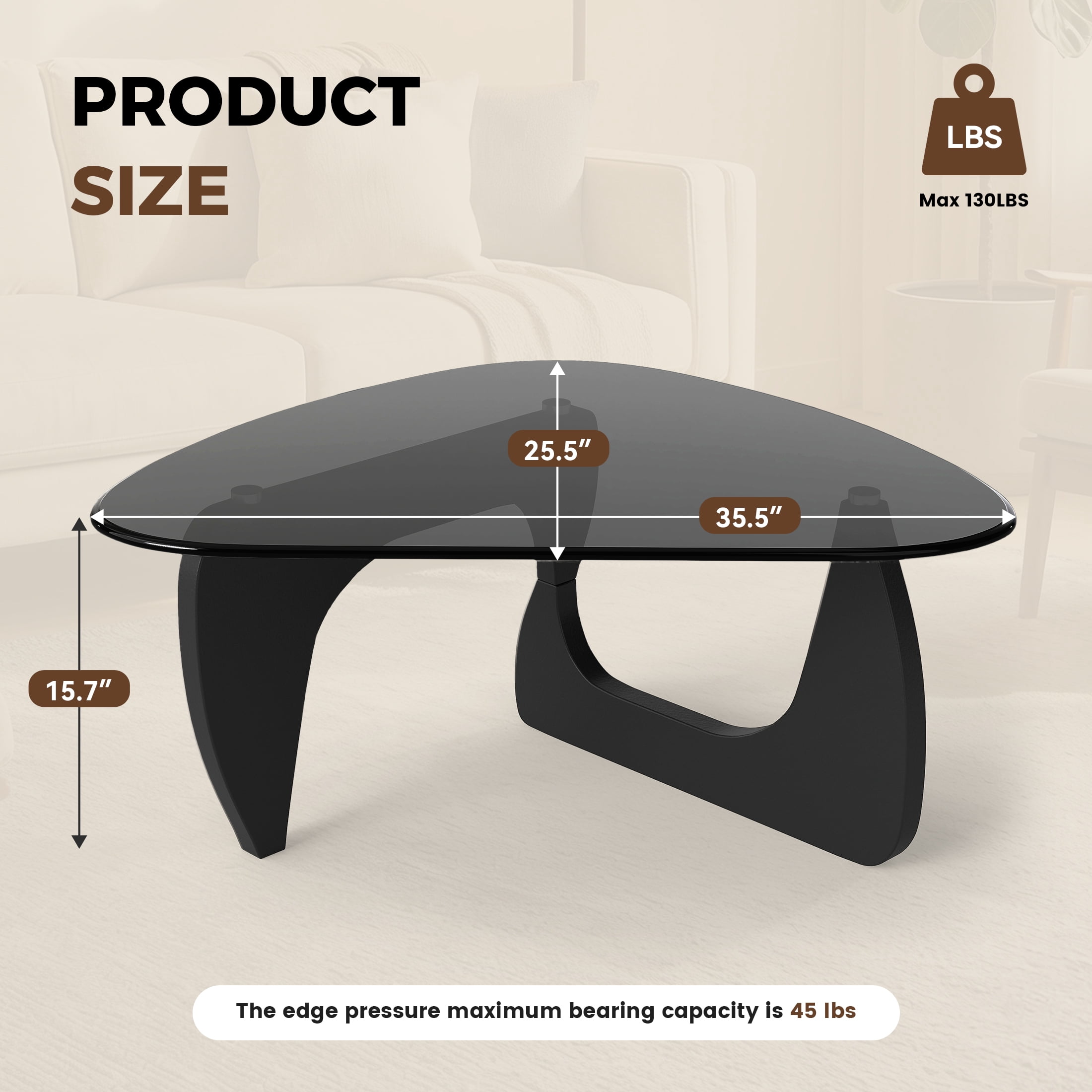 Daluvenix Modern Glass Coffee Table Triangle Coffee Table for Living Room with Glass Top and Wood Base