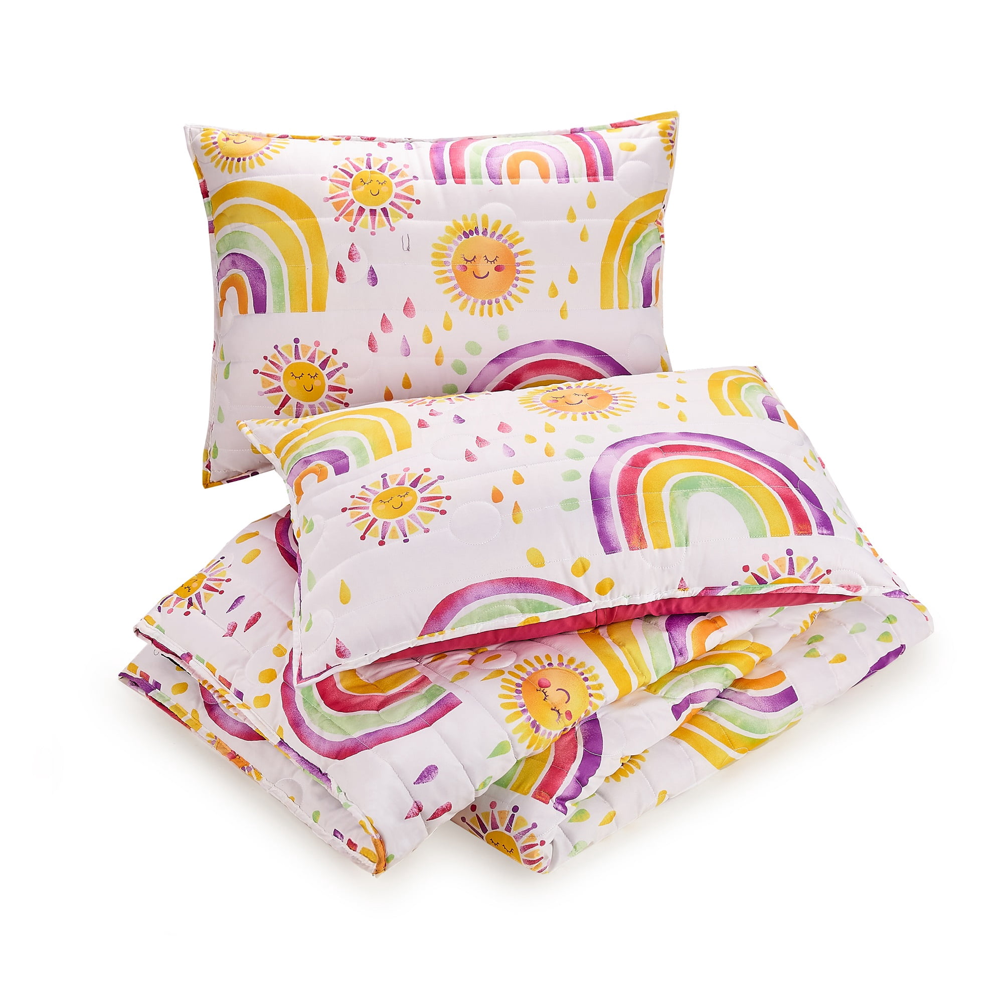Urban Playground Kids and Teens Rainbows and Suns Pink 2-Piece Quilt Set, Twin