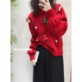 thumbnail image 3 of Sweet Girl-suéter rojo de Navidad para mujer, jersey de manga larga, holgado, informal, decoración de vacaciones, cuello redondo, tejido punto torcido, novedad, 3 of 4