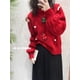 thumbnail image 3 of Sweet Girl-suéter rojo de Navidad para mujer, jersey de manga larga, holgado, informal, decoración de vacaciones, cuello redondo, tejido punto torcido, novedad, 3 of 4