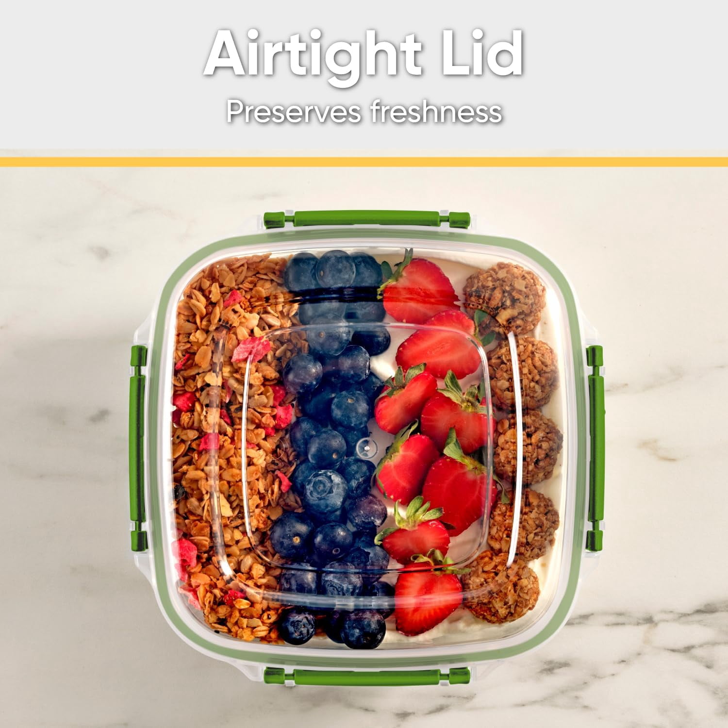 Superio Lock and Fresh Airtight Food Storage Containers with Lids for Kitchen Pantry Organization , BPA Free, Lunch, and Meal Prep Plastic Containers, 48 oz. Square Sealed Container, Green, 6 pack