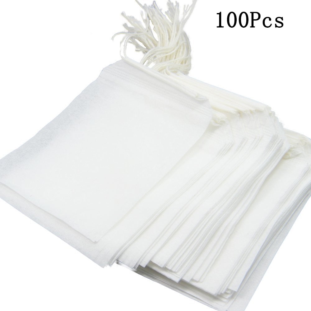  100Pcs Disposable Tea Bags for Loose Leaf Tea, 100% Natural  Wood Pulp Paper Material, Empty Unbleached Filter Bags with Drawstring  (3.54 x 2.75 inch) : Home & Kitchen