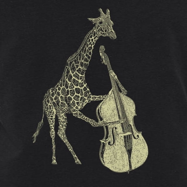Giraffe Playing Bass T Shirt- Men's Music Animal Tee- Guys Graphic Screen Print Apparel