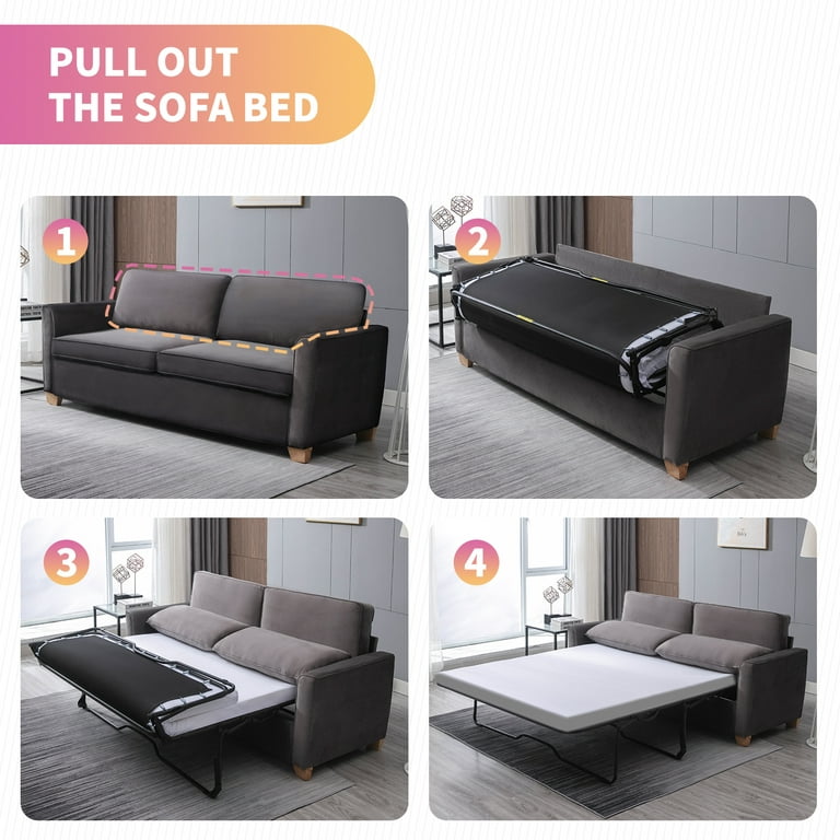 Mixoy 2 In 1 Pull Out Sofa Bed Velvet Loveseat Sleeper With Folding Mattress Couch Suitable For Living Room Full Size