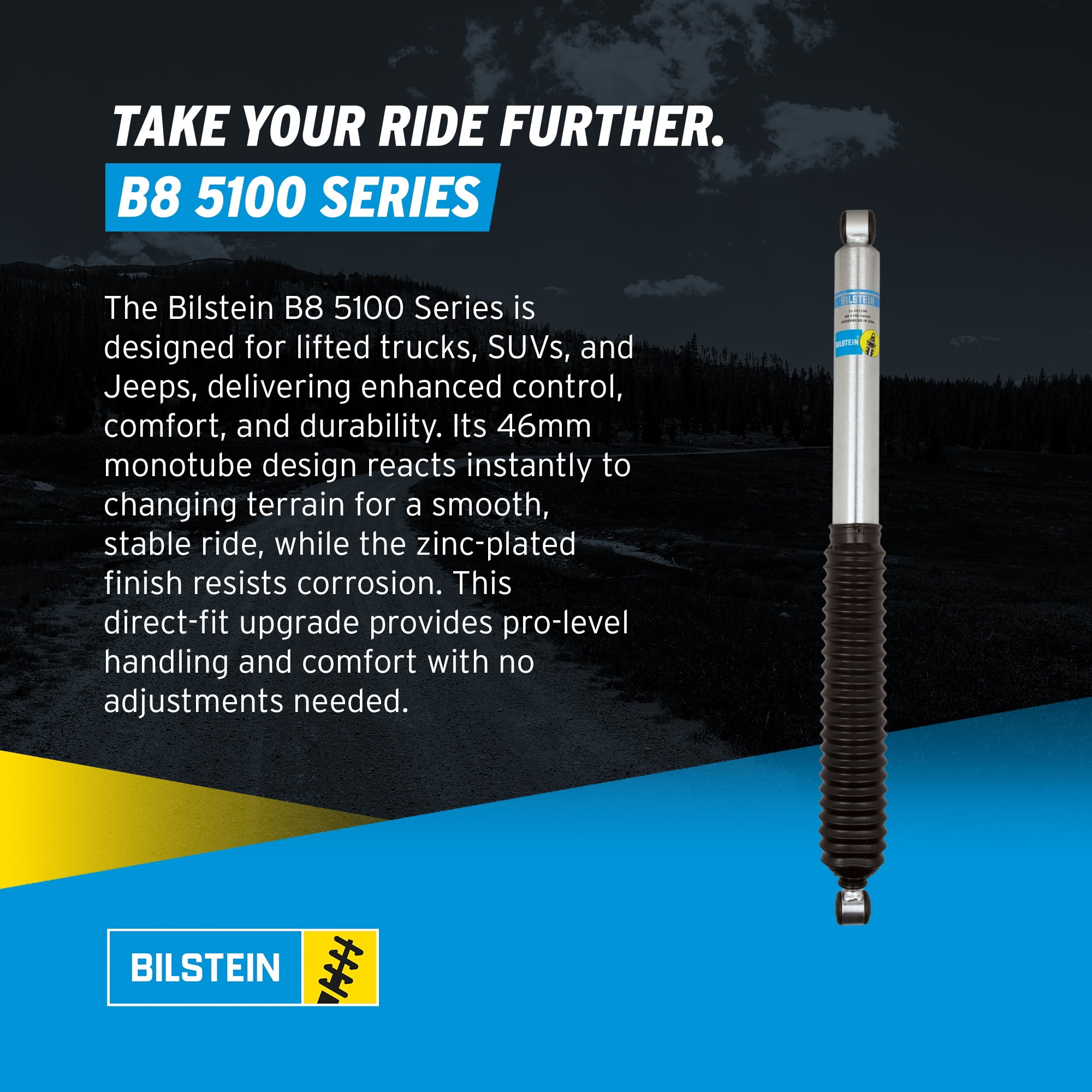 Bilstein Pair of Rear B8 5100 Series Shocks Compatible with 2015-2025 F150 4WD w/o CCD with 0-1" Rear Lift excl. Raptor Models