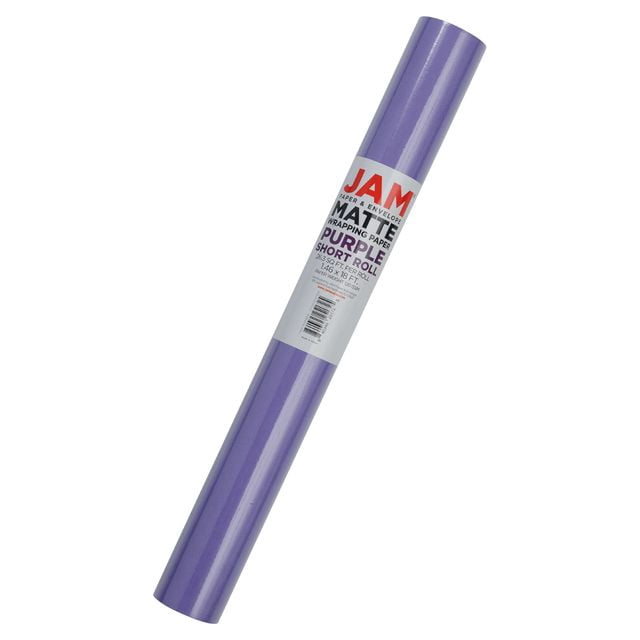 JAM Paper Matte Wrapping Paper, 26.3 Sq ft (17 in x 18 Ft), Purple, 1/Pack