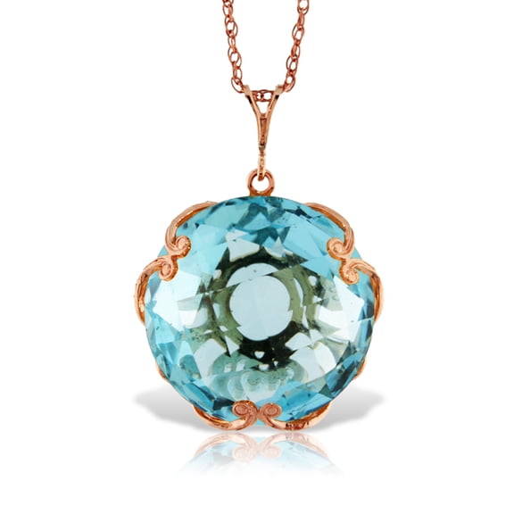 Galaxy Gold GG 14K Rose Gold Checkerboard Cut Round Blue Topaz Pendant Necklace - December Birthstone - Communication & Serenity - 16" to 24" - Fine Jewelry for Women