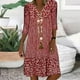 thumbnail image 1 of Puntoco Vestido De Manga Corta Con Cuello En V, Vestido Estampado De Manga Tres Cuartos De Verano Para Mujer Rojo Xxl, 1 of 6
