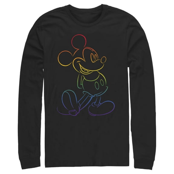 Men's Mickey & Friends Rainbow Mickey Mouse Outline Long Sleeve Shirt Black 2X Large