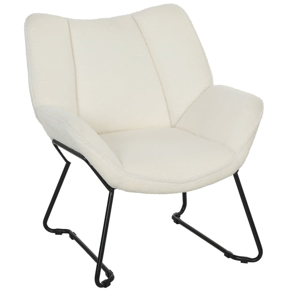 HOMCOM Accent Chair, Sherpa Fleece Armchair w/ Wide Back, Metal Legs, White