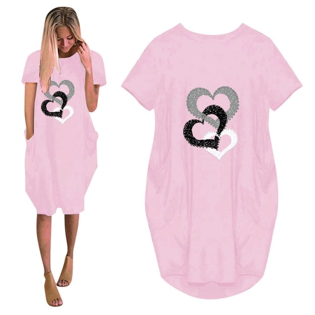 Qiopertar Robe d'Été Mode Femme Imprimé Mignon Manches Courtes Col Rond Grandes Économies de Vacances! Moins de 5$ jusqu'à 90 % de Réduction