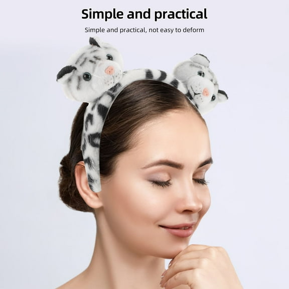 Pretyzoom Washing Face Hairband Cartoon Animal Headdress Plush White 1Pack