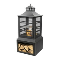Deko Living 26" Square Outdoor Steel Woodburning Fireplace with Cooking Grill