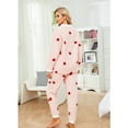 thumbnail image 4 of HEARTNICE Womens Fuzzy Plush Pajama Set, Soft Warm Fleece Pajama for Women Cute Long Embroidered 2 Piece Sleepwears(Strawberry-Pink,X-Large), 4 of 5
