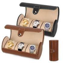 Spencer Watch Box 3-Slot Wrist Watch Box Jewelry Storage Display Case Organizer Leather Travel Watch Case for Men Women, Black