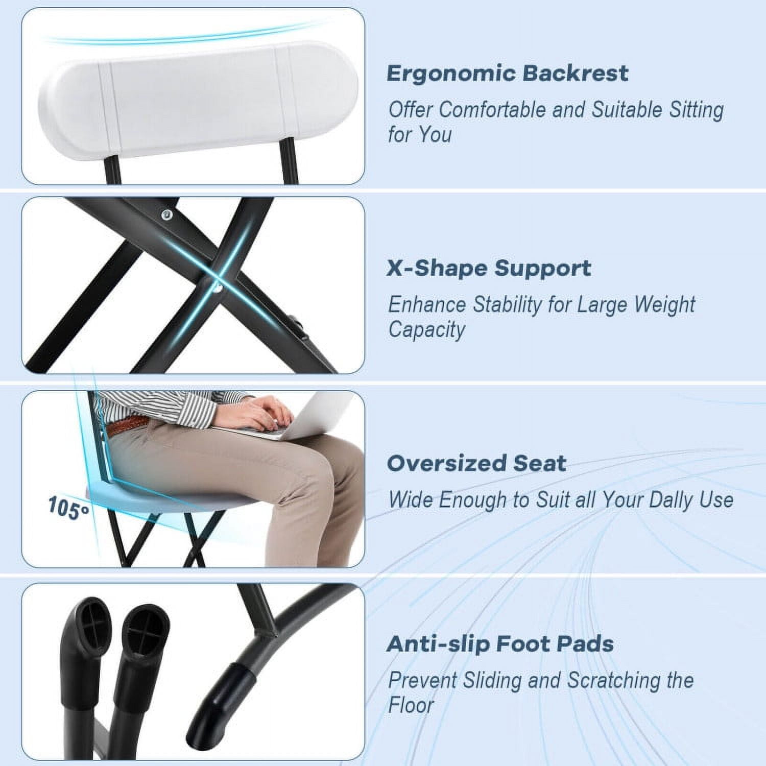Aimee Lii 2 Pieces Outdoor Folding Chair Set with Sturdy Frame and Ergonomic Backrest, Outdoor Patio Set, White