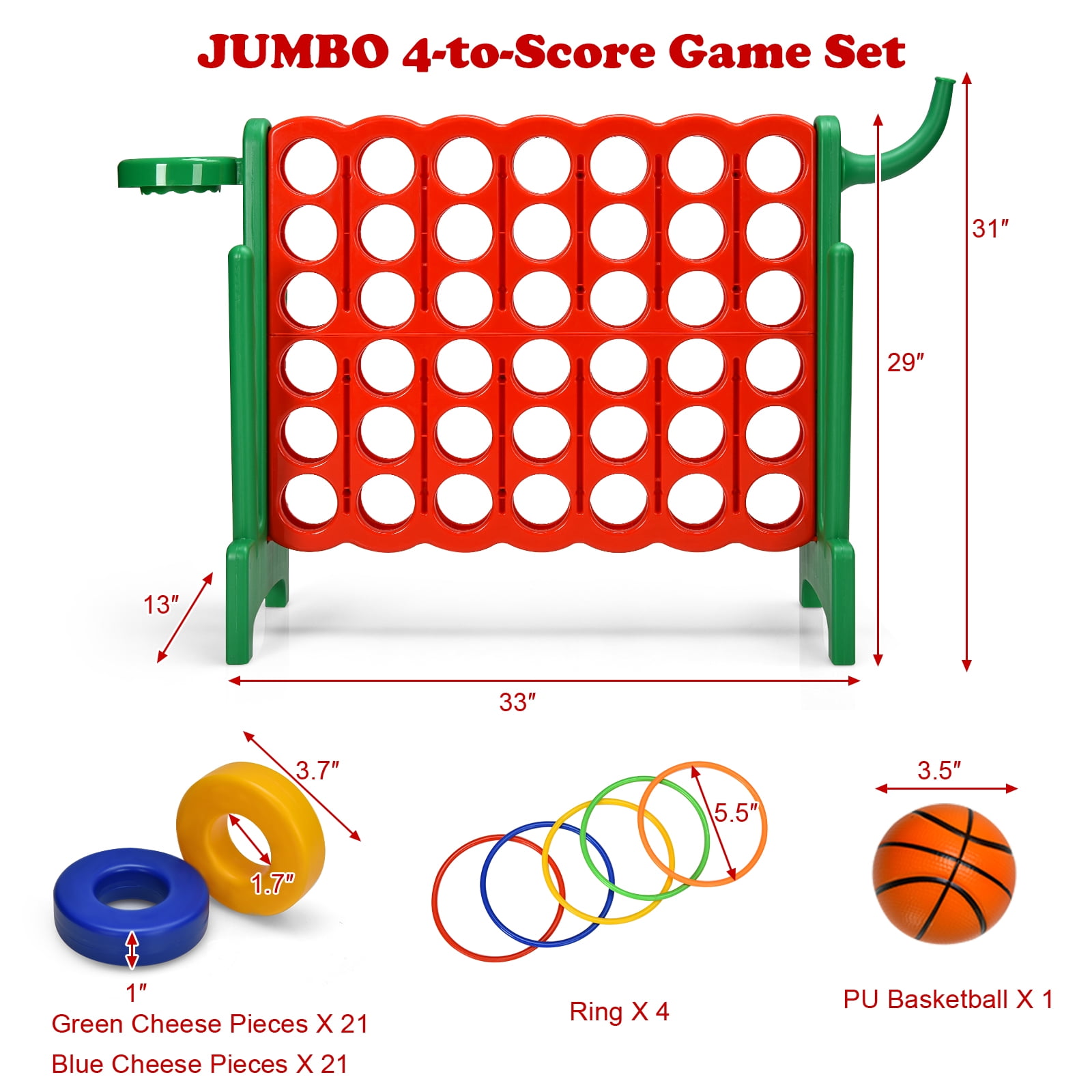 Infans 2.5Ft 4-to-Score Game Set Basketball Hoop Ring Game Indoor Outdoor