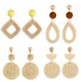 thumbnail image 1 of 4 pares de pendientes de ratán con borlas tejidas, pendientes de aro trenzado, pendientes colgantes para mujeres y niñas, 1 of 6
