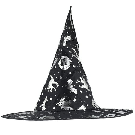 Lux Accessories Black Silver Tone Printed Witch Hat Halloween Costume