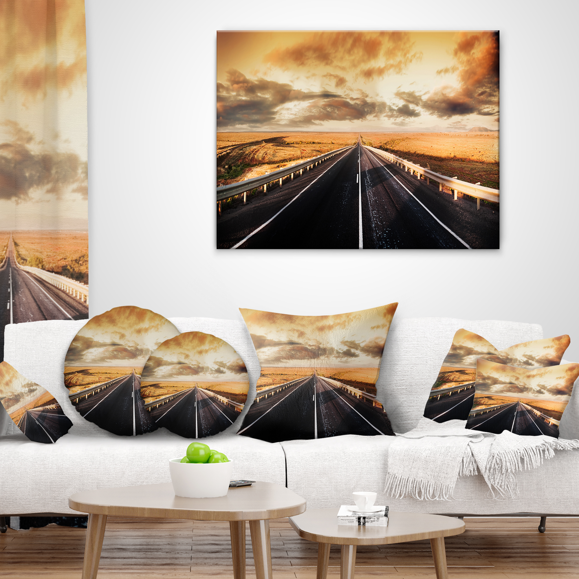 Designart Road through Desert Panorama - Landscape Printed Throw Pillow - 18x18