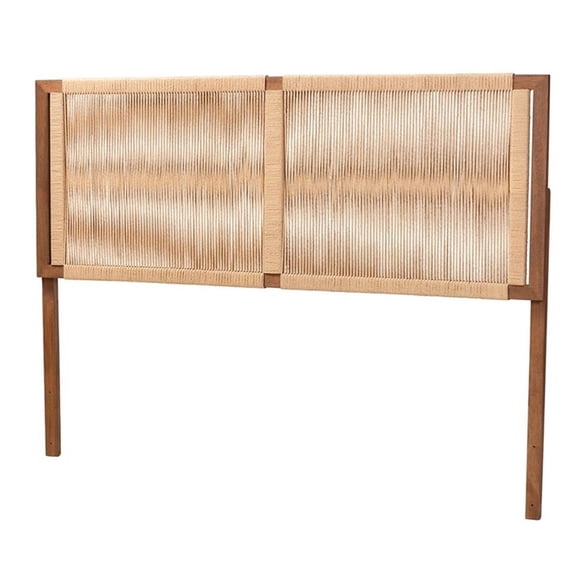 Pemberly Row Walnut Brown Bayur Wood Queen Headboard with Rope Webbing