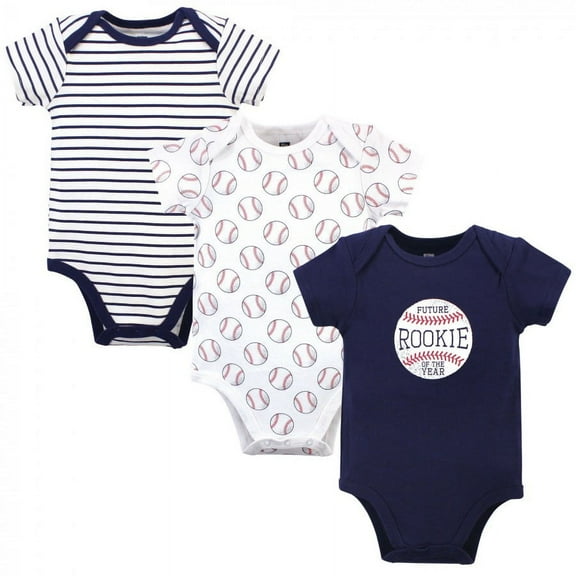 Hudson Baby Infant Boy Cotton Bodysuits 3pk, Baseball, 0-3 Months
