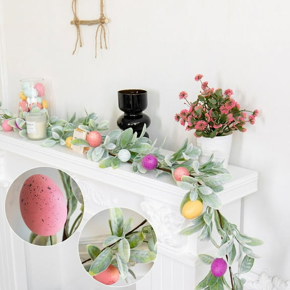 Taotanxi Easter Garland for Mantel, 6Ft Lighted Eggs Spring Garland Gorgeous Easter Table Centerpiece, Colorful Eggs & Berries Garland for Easter Decorations.