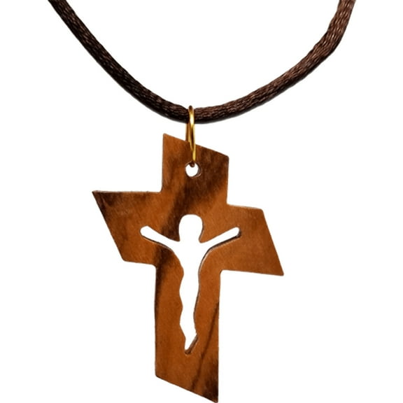 Olive Wood Jesus Cutout Cross Necklace