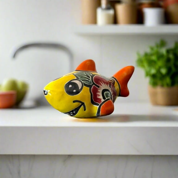 Colorful Talavera Shark Figurine | Handcrafted Mexican Pottery Decor