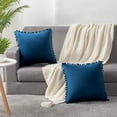 thumbnail image 3 of ZOELNIC Pack of 2 Decorative Throw Pillow Covers with Pom Poms Soft Square Velvet Pillow Case for Couch Sofa Bedroom 18''x18'' Navy Blue, 3 of 8