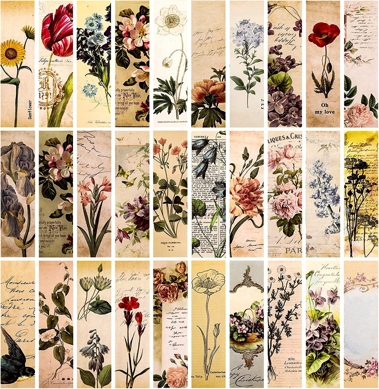 Lot De 30 Marque-Pages Papier Vintage Artistique – Marque-Page Esthétique 4x15 Cm Motifs Classiques Pour Livres Et Lecture