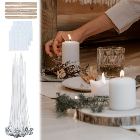 50 Pcs Cotton Candle Wicks Soy Wax Beeswax Candle Wicks Thick Braided Candle Wick 5 Pcs Wooden Candle Wick Holders 60 Pcs Wick Stickers