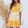 thumbnail image 2 of Vestido HUOGUO para mujer, casual, manga corta, estampado con cuello en V, 2 of 5