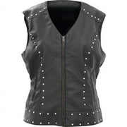 BNFUSA GFVPSL Ladies Black Tailored Faux Leather Studded Vest, Large
