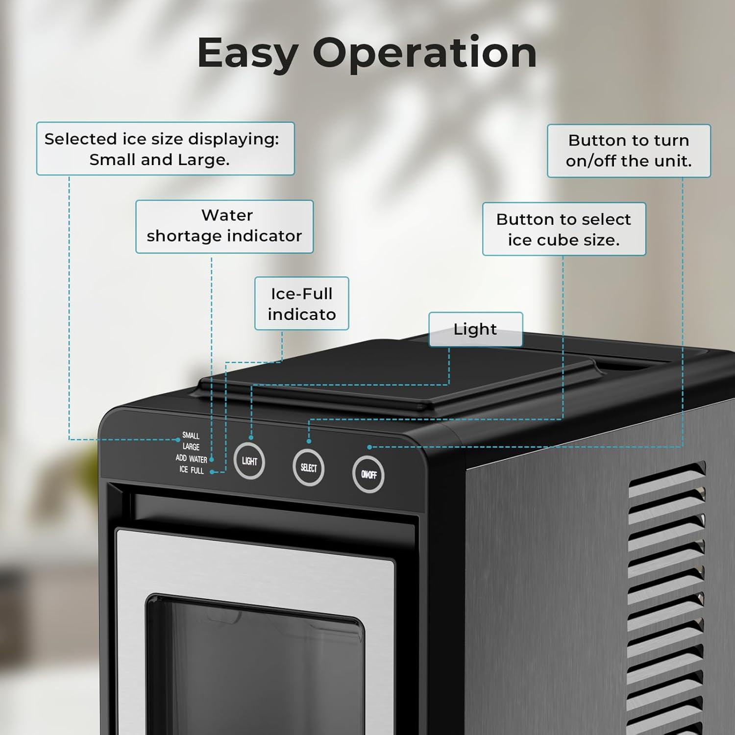 Ice Makers Countertop,26Lbs/24H,8Pcs in 6Mins,Portable Ice Maker Machine with 0.8 L Water Tank,Self-Cleaning,Interior Lighting,2 Sizes of Bullet Ice for Home/Kitchen/RV/Camping(Stainless Steel)