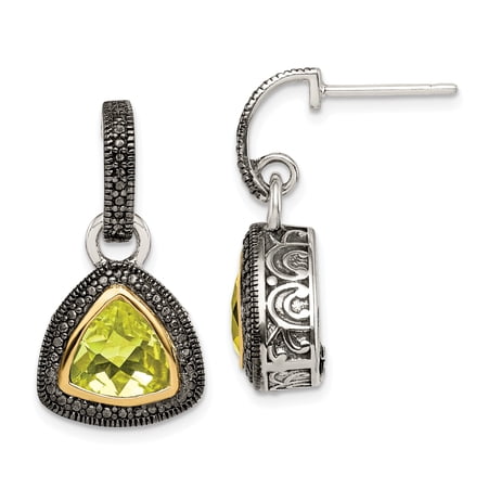 Shey Couture Sterling Silver with 14K Accent Antiqued Trillion Bezel Lemon Quartz Dangle Earrings QTC1679