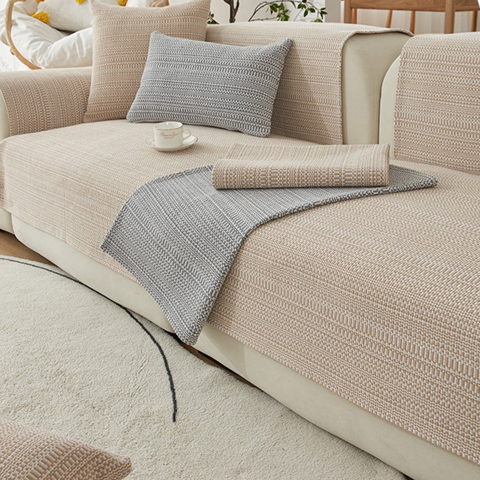 Sofa Cushion Linen Sofa Cushion Breathable Non Slip,Cotton Linen Sofa Cushion Modern All Season,Durable Anti Stain Sofa Cushion Living Room,Furniture Protector Sofa Cushion Simple Style