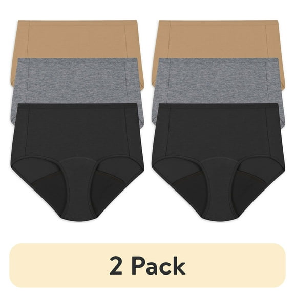 (2 pack) Hanes Womens Period Underwear 3-Pack, Comfort, Period Moderate Protection Period Panties, Period Underwear for Women