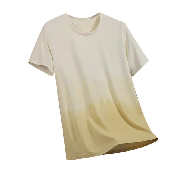 Camisas de Manga Corta para Hombres Casual, Gradiente de Sensación de Hielo de Verano, Blusas Delgadas de Cuello Redondo de Secado