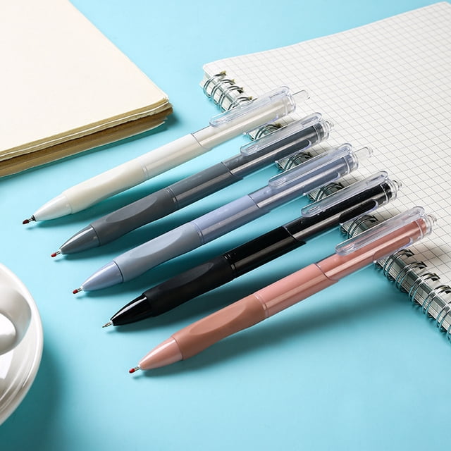 Lksixu 5 Pcs Retractable Ballpoint Pen, 0.5mm Fine Point Black Ink Rolling Ball Pens with Comfort Grip, Smooth Writing and Quick-Dry Gel Pen Office Supplies for Writing Signing and Drawing