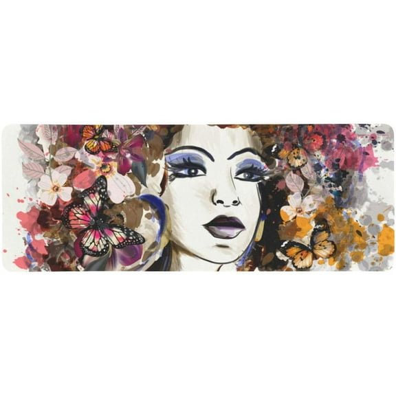 ZHANZZK Fashion Watercolor Portrait of Girl and Butterflies with Orchids Extra Extended Large Gaming Mouse Pad Mat Desk Pad Keyboard Mat 31.5x12 inch