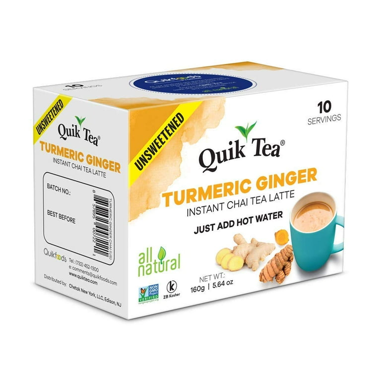 Quik Tea Unsweetened Turmeric Ginger Chai Tea Latte - 10 Count