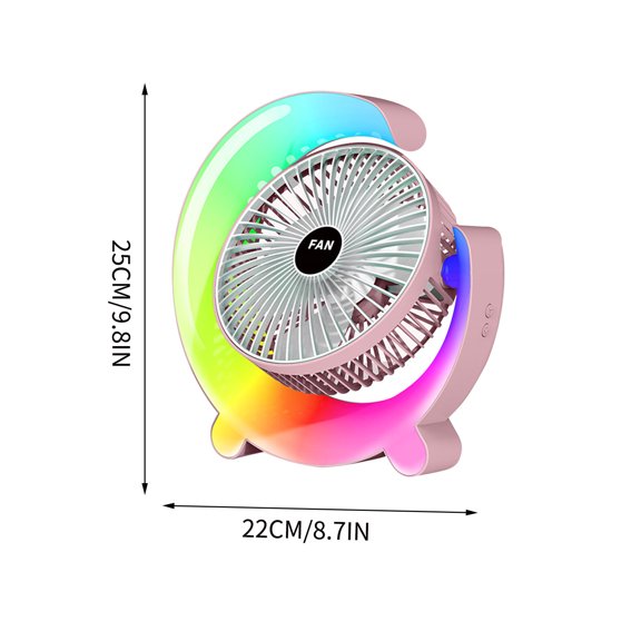 Qholemyo Small Desktop Fan USB Rechargeable Color Running LED Light Powerful Cooling Fan For Home Bedroom